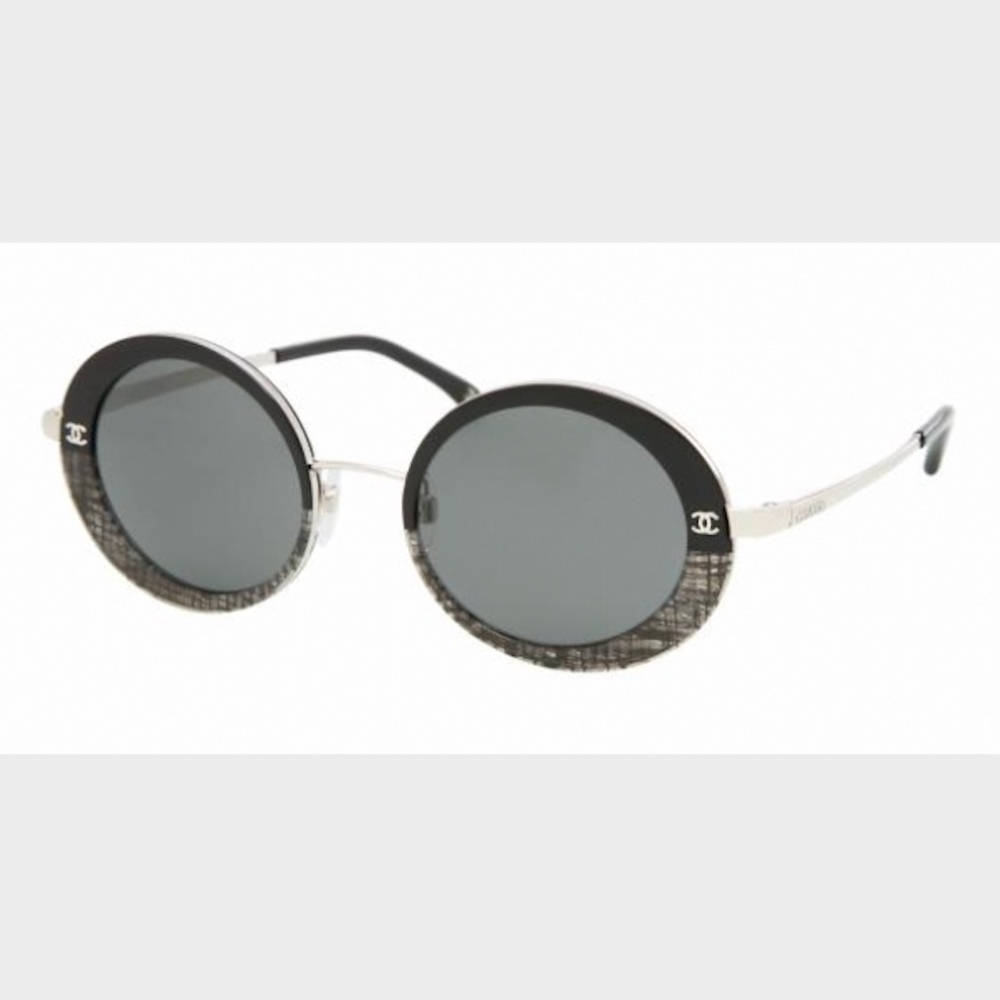 Chanel Black & Silver Retro Round Sunglasses